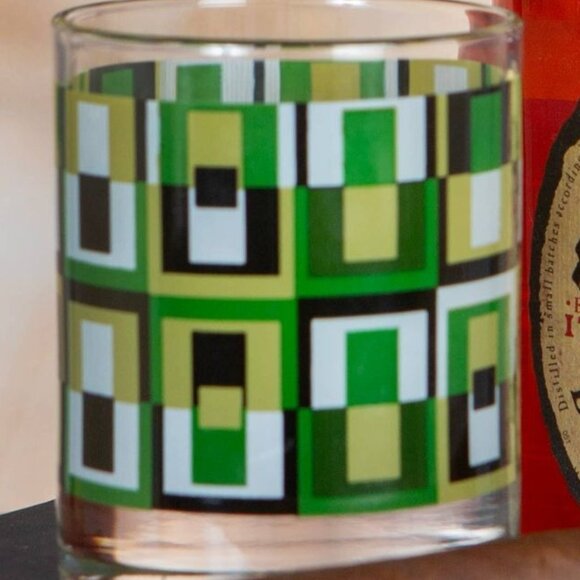 Mid-Century Modern Geometric Green Squares Lowball Rocks Glass - Picture 4 of 6